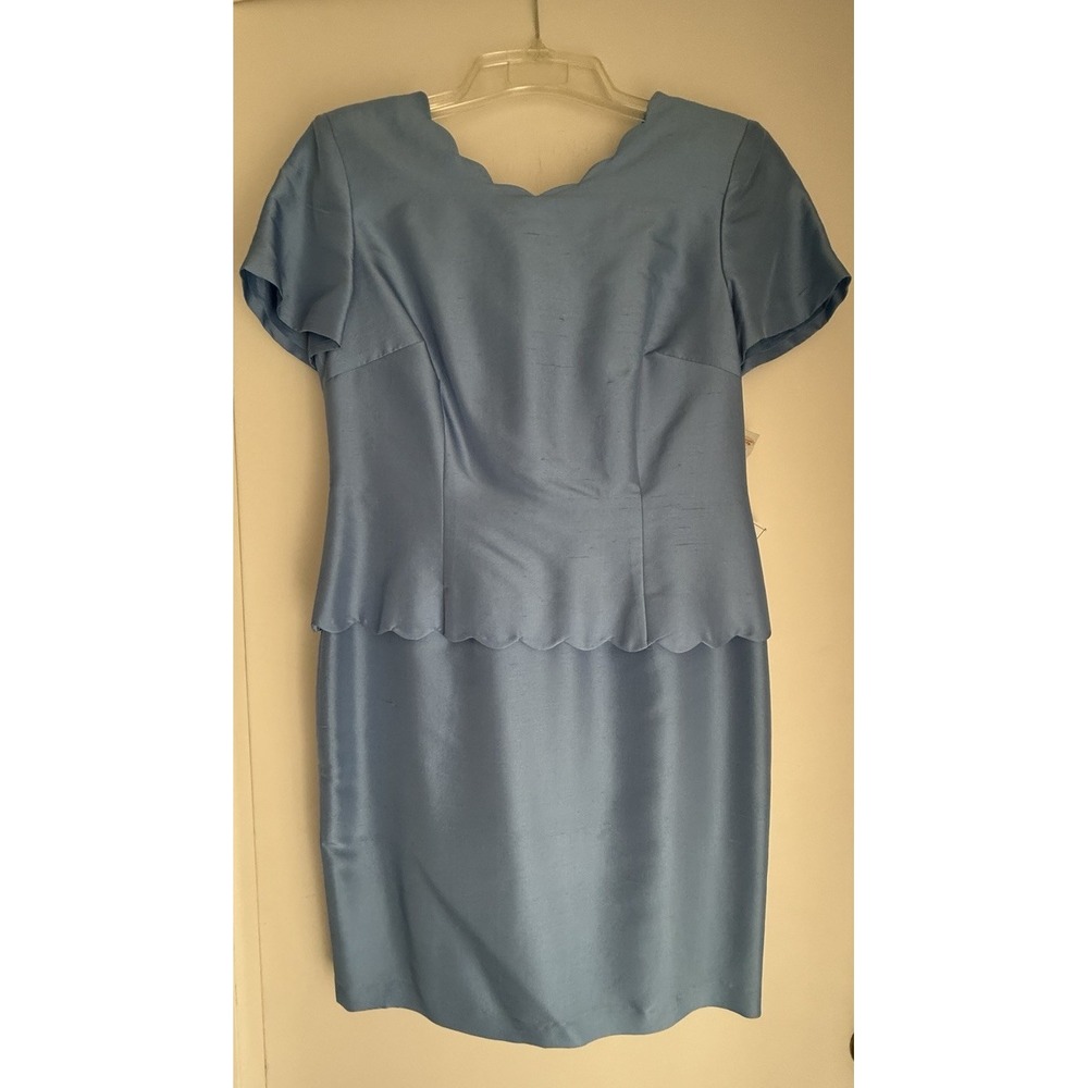 Talbots Vintage Blue Silk Dress Short Sleeve Scalloped Neckline‎ Womens 8 New - Picture 3 of 9